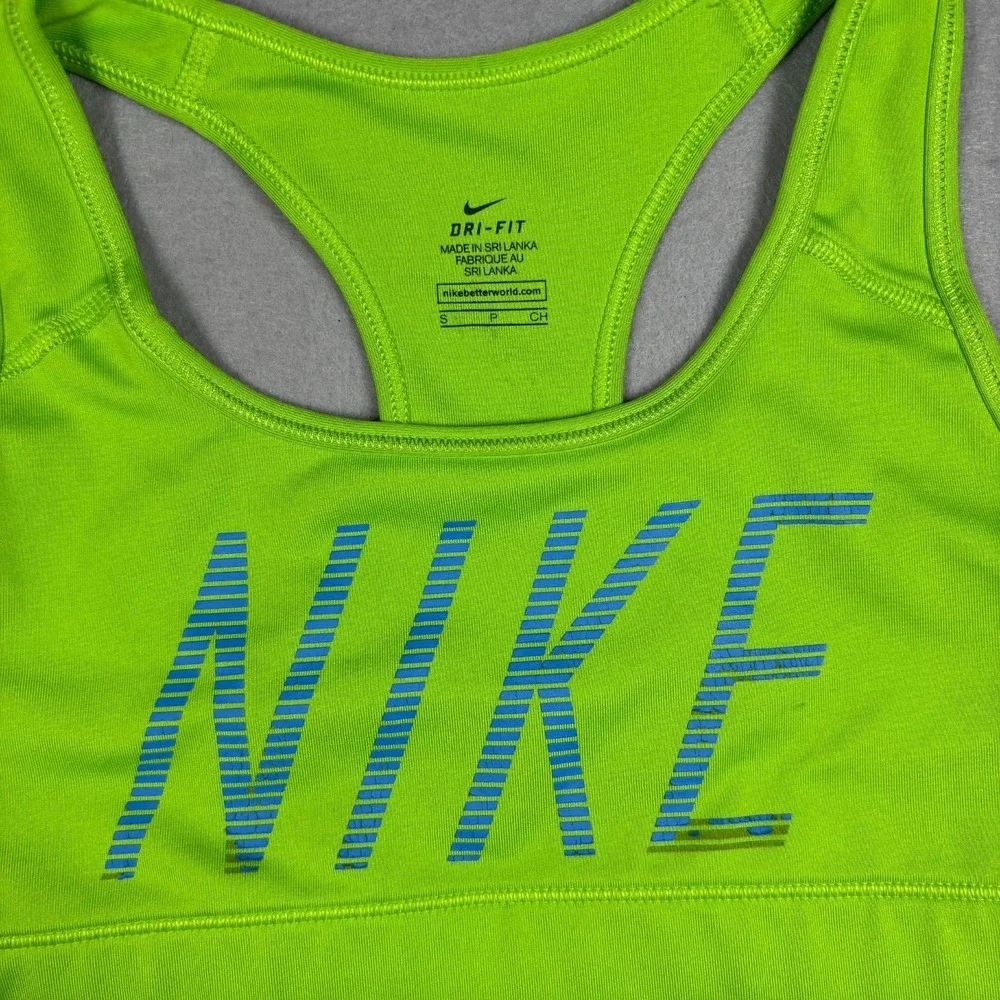 Nike Dri-Fit Womens Sports Bra Size Small Lime Green Racerback Workout Athletic